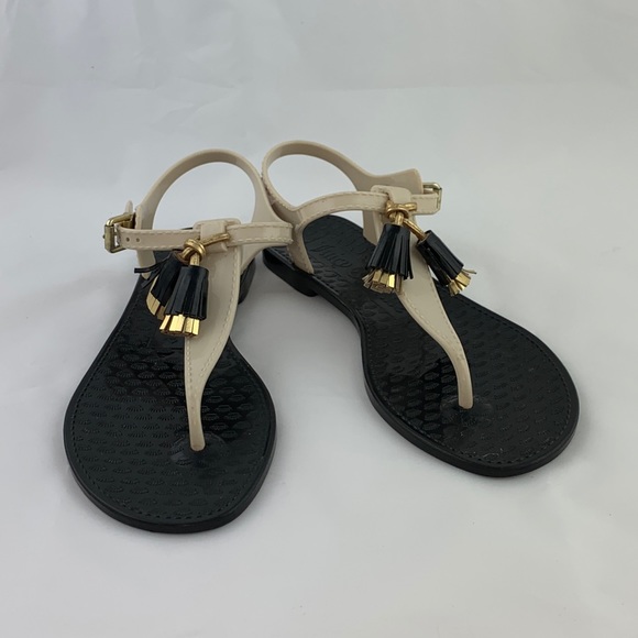 Juicy Couture Black White Tassel Jelly Sandal sz 6 - Picture 2 of 12